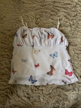 Women’s White Butterfly Print Spaghetti Strap Tank Top
